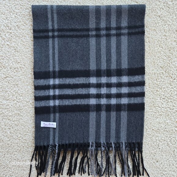 Enzo Mantovani Wool Cashmere Woven Plaid Scarf Black Grey - Picture 7 of 8